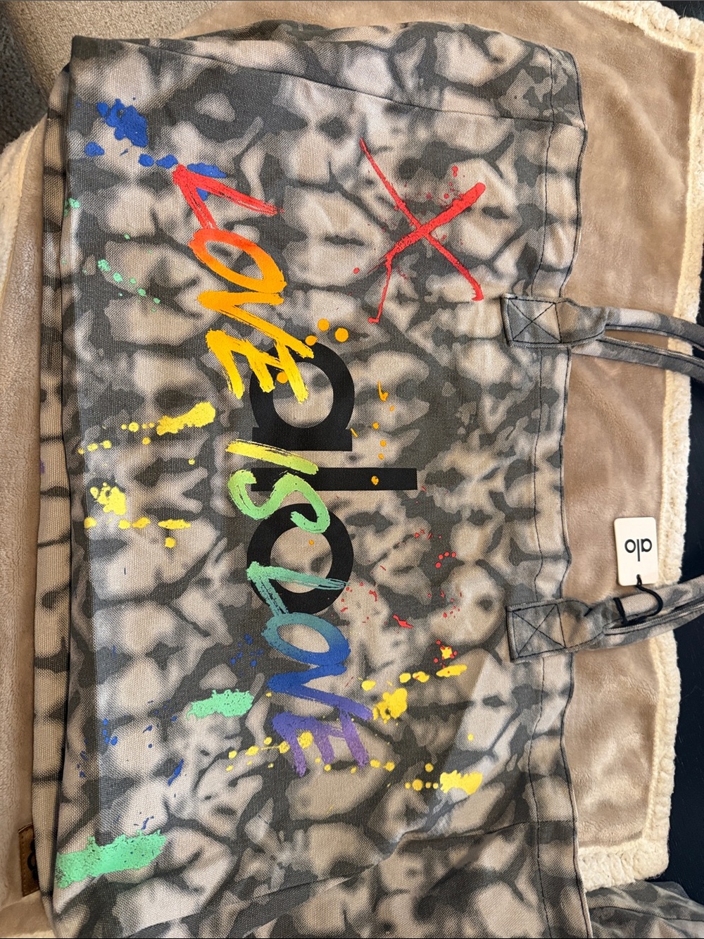 ALO Yoga Kids Gray Tie-Dye Shorts with Multicolor Paint Splash Logo